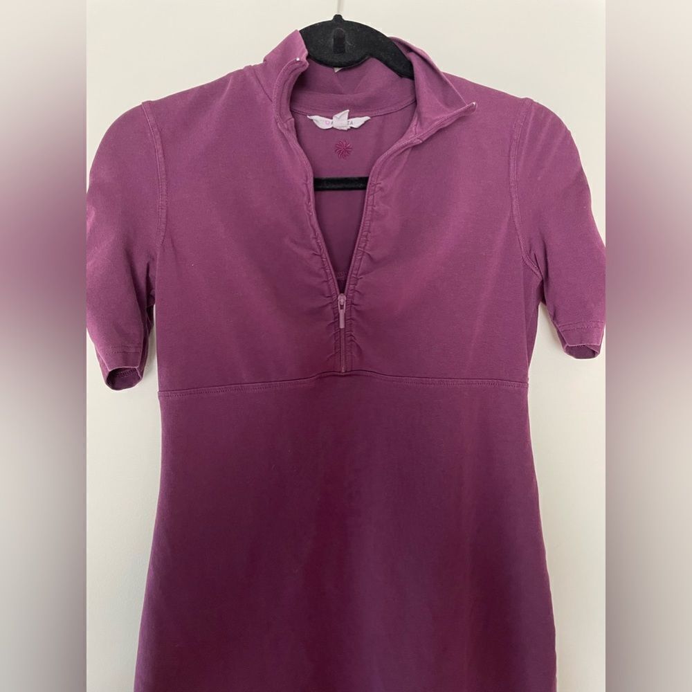 Athleta Purple Quarter Zip Athletic Dress Size Small Ruched Sleeves - Picture 3 of 6